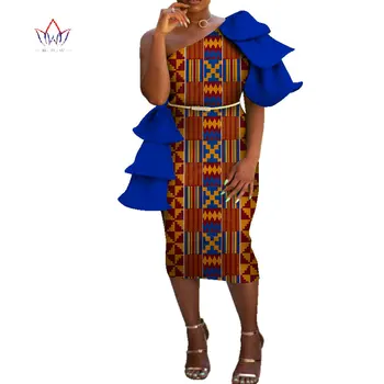 

2019 Bazin Riche African Dresses for Women Dashiki Ankara Print Draped Ruffles Dresses Vestidos Women African Clothing WY4329