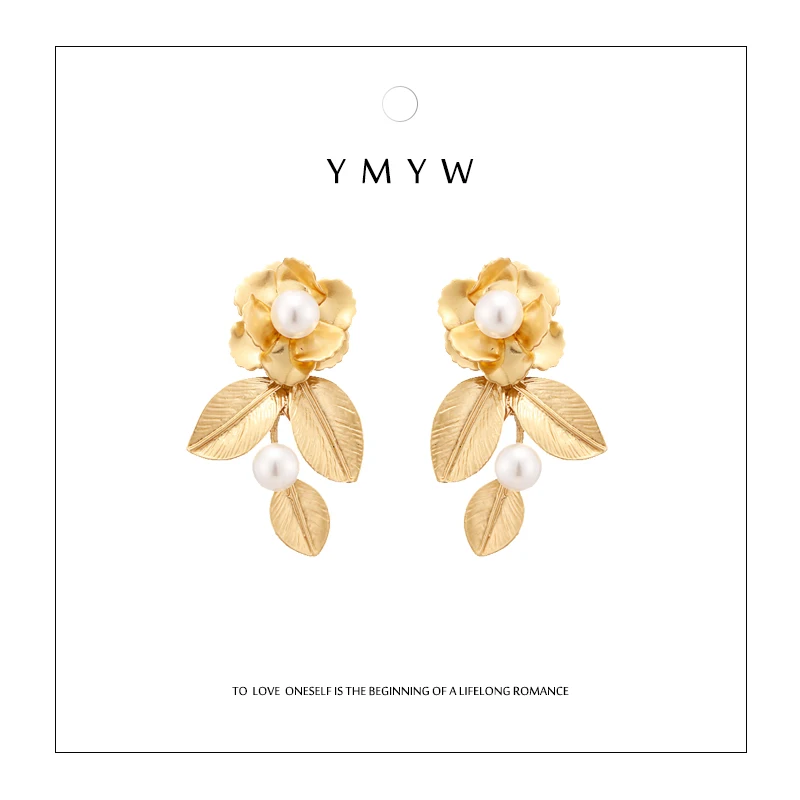 

YMYW Trendy Baroque Golden Flower Leaf Earrings Stylish Metal Zinc Alloy Charms Jewelry Boucle D'oreille Femmes Statement Gift