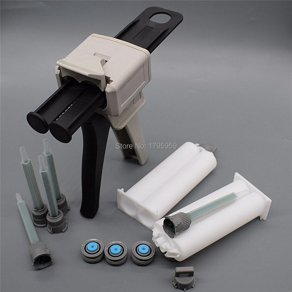 Adhensives Dispenser 50ml Glue Gun 1:1 Epoxies Caulking Gun with 2pcs 50ml Empty Dual-Barrel Cartridge 5pc Static Mixing Nozzles caulking tools caulking gun nozzles caulking gun caulking nozzle sealant tool kit