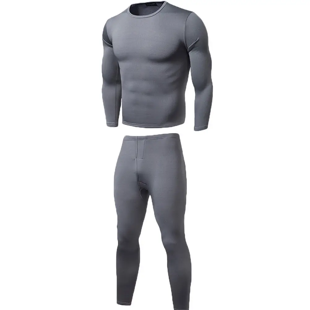 Толстые Термальность 2 шт. комплект Для мужчин зимние теплые бархатные внутренняя одежда Термальность нижнее белье Длинные панталоны для сна комплект - Цвет: Серый