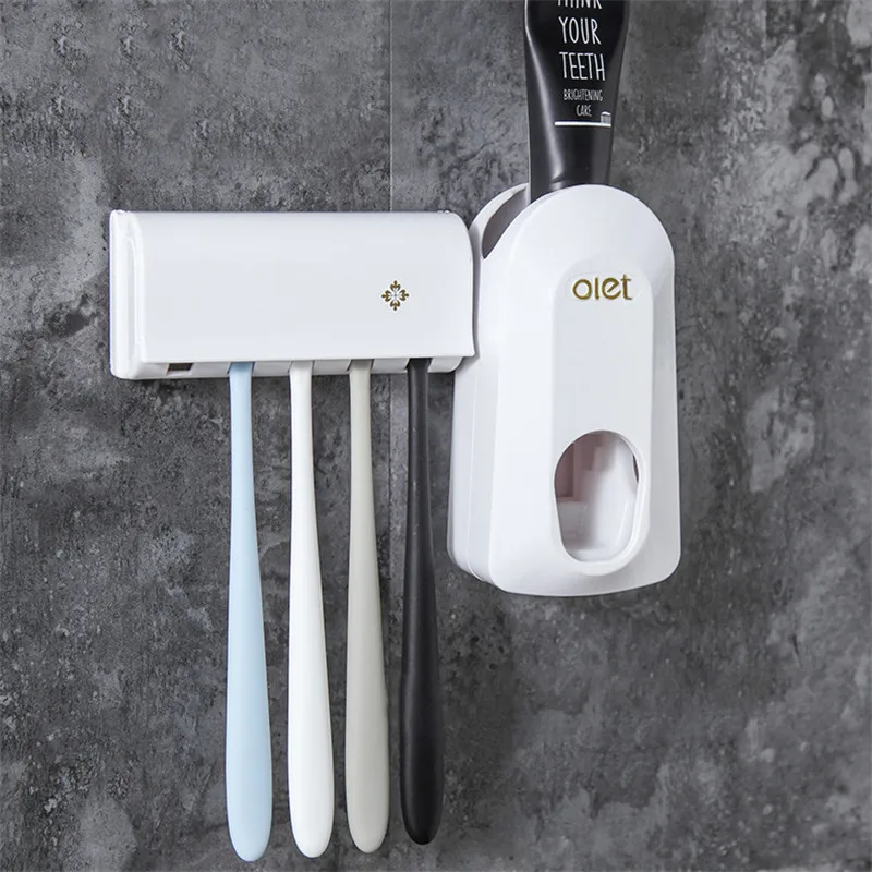 

1 Set 5 Colors Automatic Toothpaste Dispenser Set 5 Bathroom Sets New Automatic Toothpaste Dispenser Toothbrush Holder Set