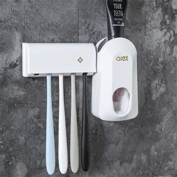 

1 Set 5 Colors Automatic Toothpaste Dispenser Set 5 Bathroom Sets New Automatic Toothpaste Dispenser Toothbrush Holder Set