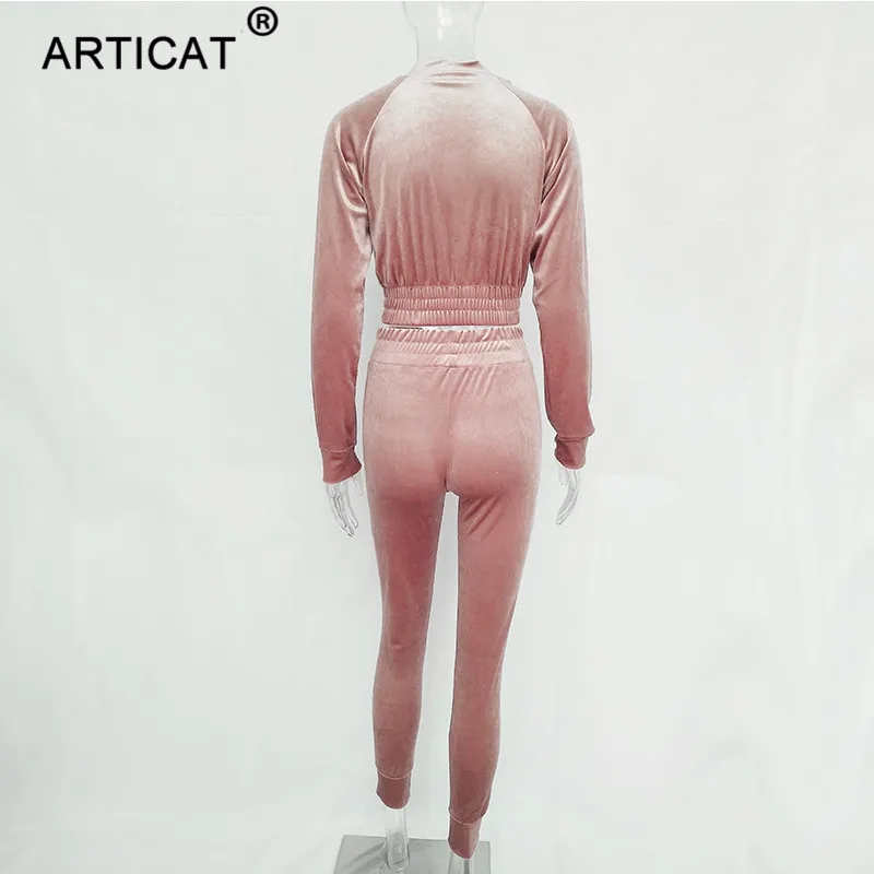 Articat осенний комплект из двух предметов бархатный комбинезон женский с длинным рукавом на молнии Зимний облегающий спортивный костюм Повседневный стрейч укороченный топ Комбинезоны