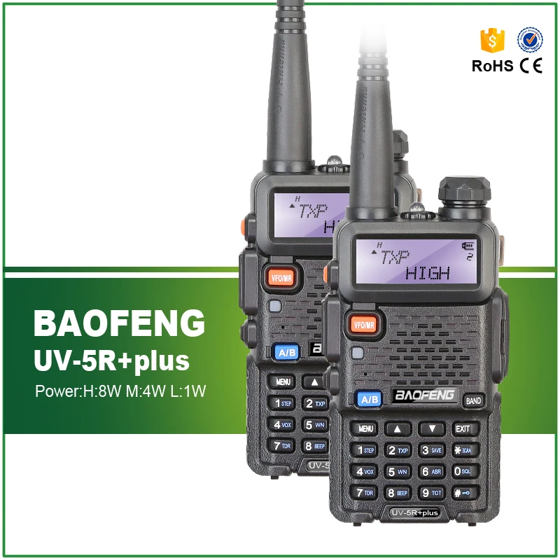 2PCS Baofeng UV 5R plus 8W High Power VHF/UHF 136 174/400 520MHz Dual