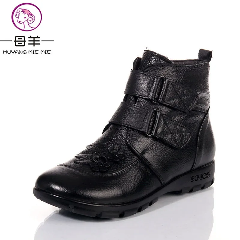 Женские ботинки из натуральной кожи на плоской подошве Размеры 35 43|snow boots|boots