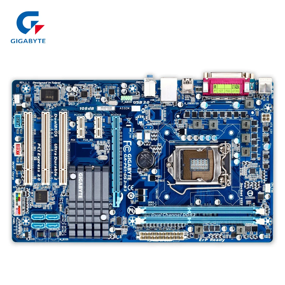 

Gigabyte GA-P61-DS3-B3 Desktop Motherboard P61-DS3-B3 H61 LGA 1155 Core i7 i5 i3 DDR3 16G SATA2 USB2.0 ATX
