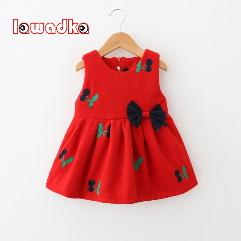 

Lawadka Girls Dress 2017 New Autumn Brand Girls Clothes Sleeveless Cherries Pattern Bow Accessories Children Clothing