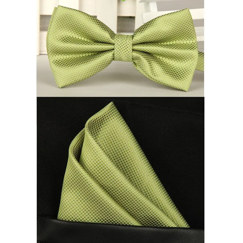 Light green SHENNAIWEI Шелковый однотонный деловой галстук-бабочка для мужчин, винтажный фиолетовый, черный, желтый, серебристый Свадебный галстук-бабочка, карманный квадратный платок, набор, lote - Цвет: Light green
