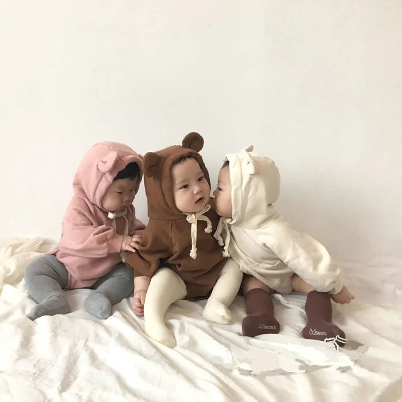2018 детские милые корейские Bebes комбинезоны с ушками плюшевого мишки бархатной