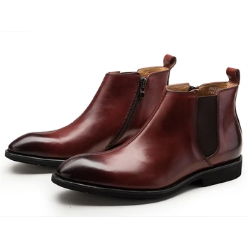 

Genuine Leather Men's Ankle Chelsea Boots Business Formal Pointed Toe Wedding Business Formal Dress Chukka 2017 Short Boots