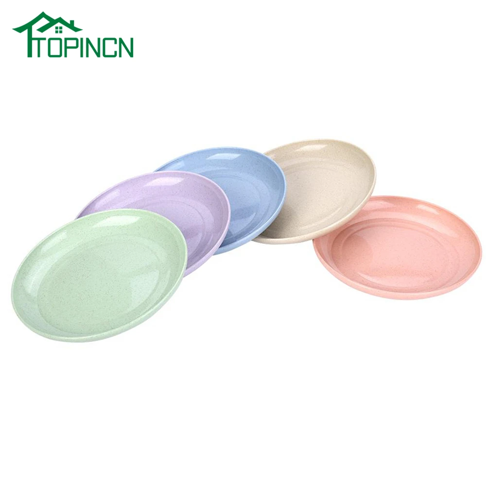 

5 Pcs/Lot Wheat Straw Plate Sets Dish Foods Dessert Kitchen Plate Tray Dining Bar Tableware Accessories Multi-purpose Tray