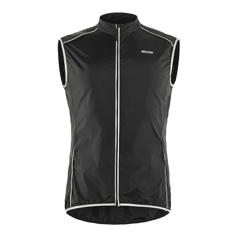 Мужская велосипедная жилетка ветрозащитная MTB велосипедная жилетка дышащая Светоотражающая одежда велосипедная куртка с карманом на молнии - Цвет: Черный
