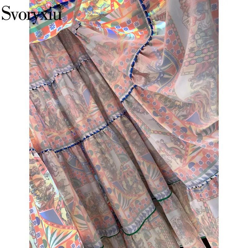 Svoryxiu Винтаж барокко с подиума летние платье Для женщин удобные с эластичной резинкой на талии, с открытыми плечами праздничное платье миди платье vestdios