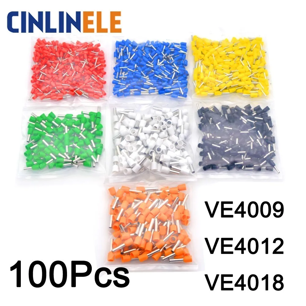 

100Pieces Crimp Terminal VE4009 VE4012 VE4018 Tube Pre Insulating Terminal Bootlace Brass 4mm 12 AWG