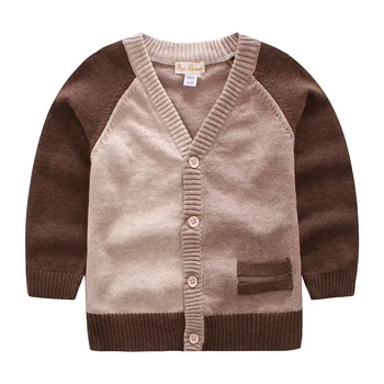 

Toddler Baby Boys Sweaters Color Patchwork Knit Cardigan High Quality Spring Autumn Cotton Child Outerwear V-Neck Kids Sweater