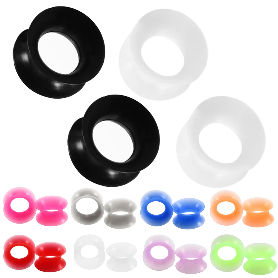 1Pair Silicone Plugs and Tunnels Flexible Thin Ear Tunnel Double Flared