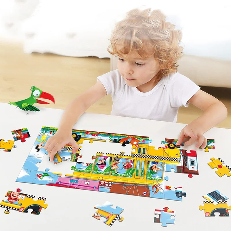 

50 Pcs Children Cartoon Train Bus Story Puzzle Educational Toys Paper 3-6 Years Old Boys and Girls Gifts Children Fun Toys