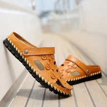 Мужские повседневные сандалии; коллекция года; летние мужские кожаные пляжные сандалии; высокое качество; Sandale Homme; обувь на плоской подошве; Sandalias Para Hombre; размеры 38-44