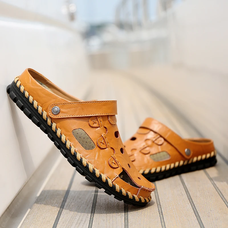 

Men Casual Sandals 2018 Summer Men Leather Beach Sandals High Quality Sandale Homme Flat Shoes Sandalias Para Hombre Size 38-44