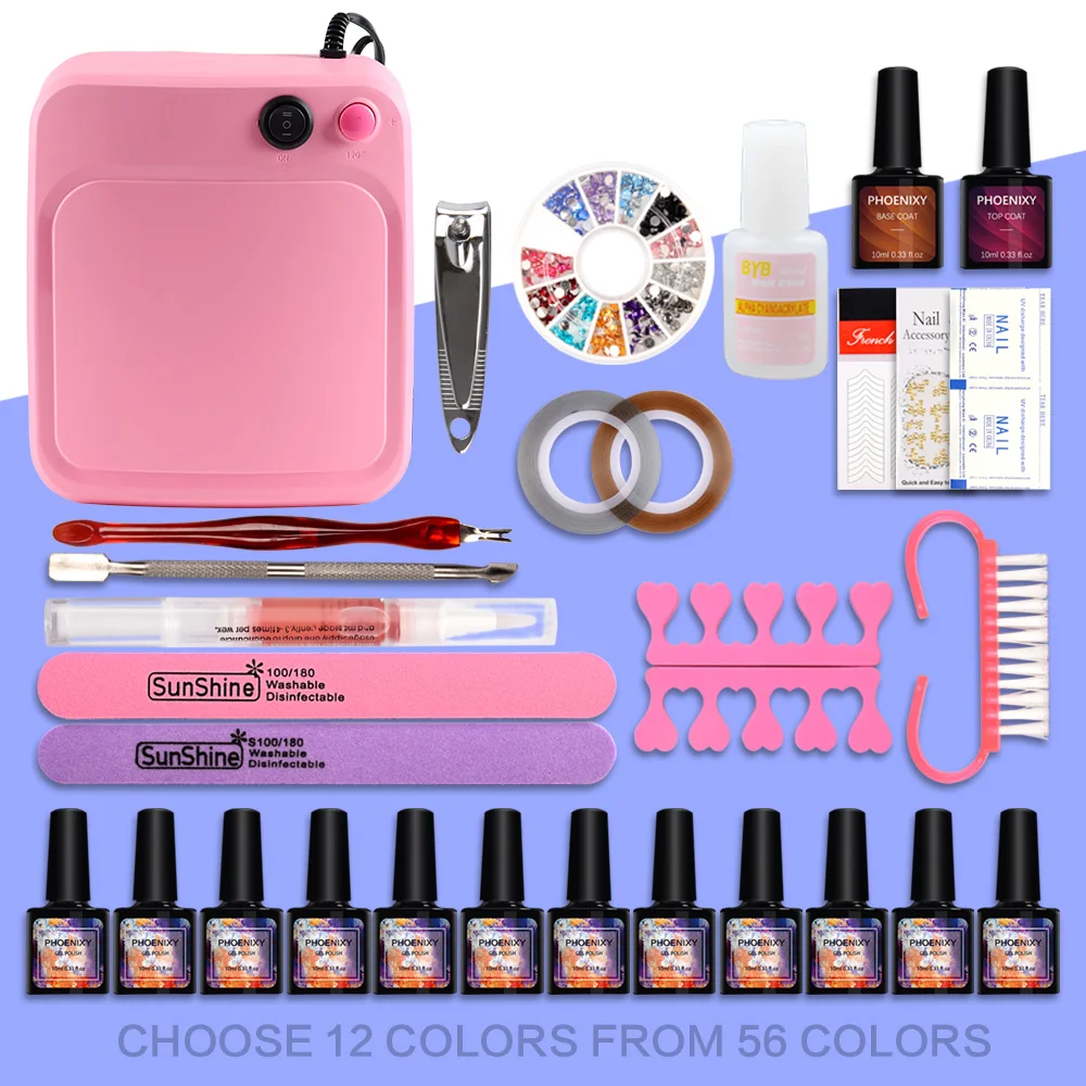 

Nail Set 36W UV Lamp Dryer With 12pcs Nail Gel Polish Kit Soak Off Manicure Tools Set Gel Nail Polish Kit For Nail Art Tools