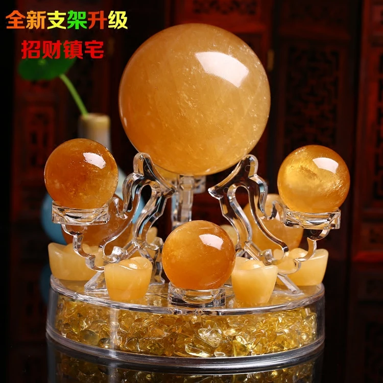 Natural light yellow crystal seven array yellow crystal ball ornaments