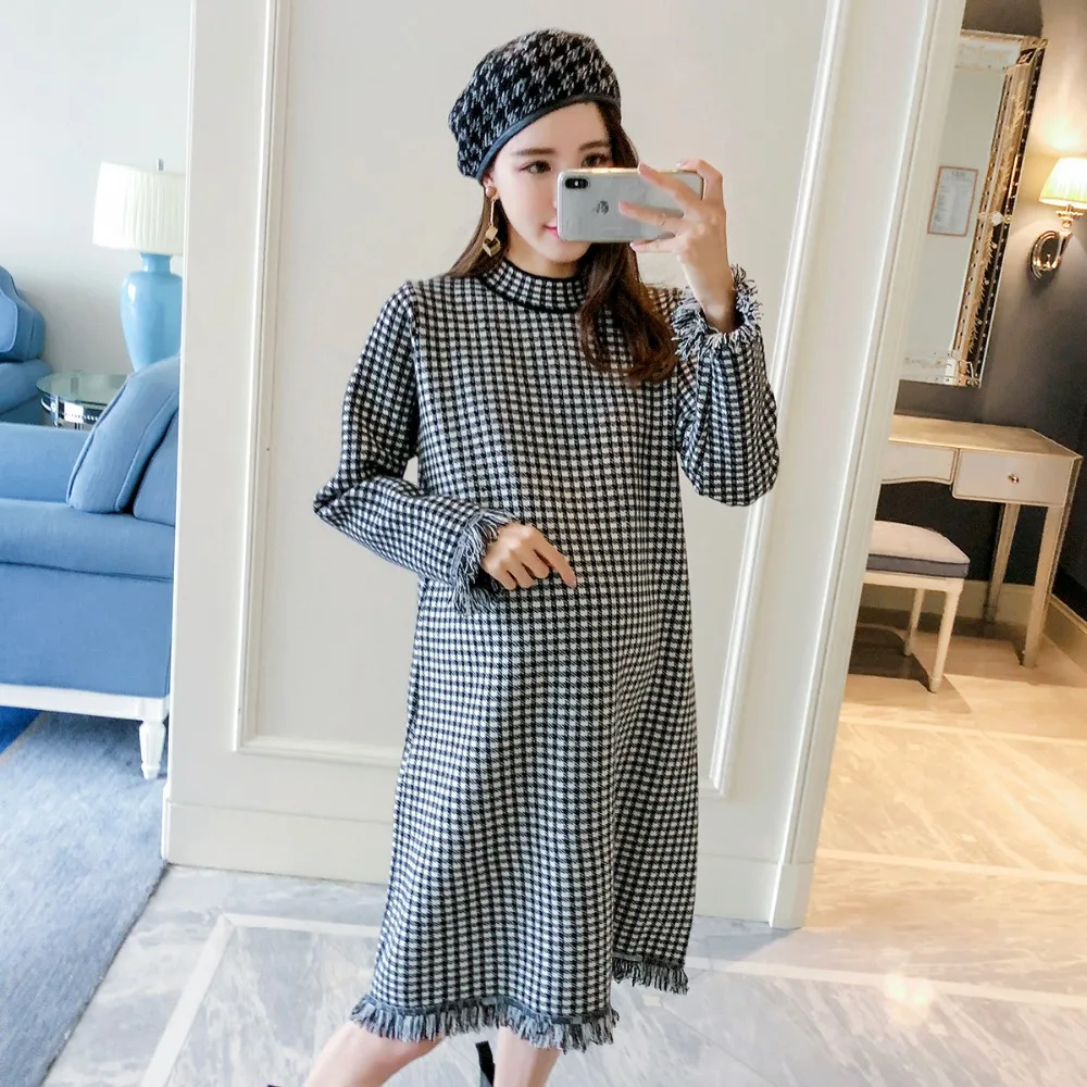 

Maternity wear pregnant women autumn 2018 fashion new long-sleeved loose plaid temperament dress