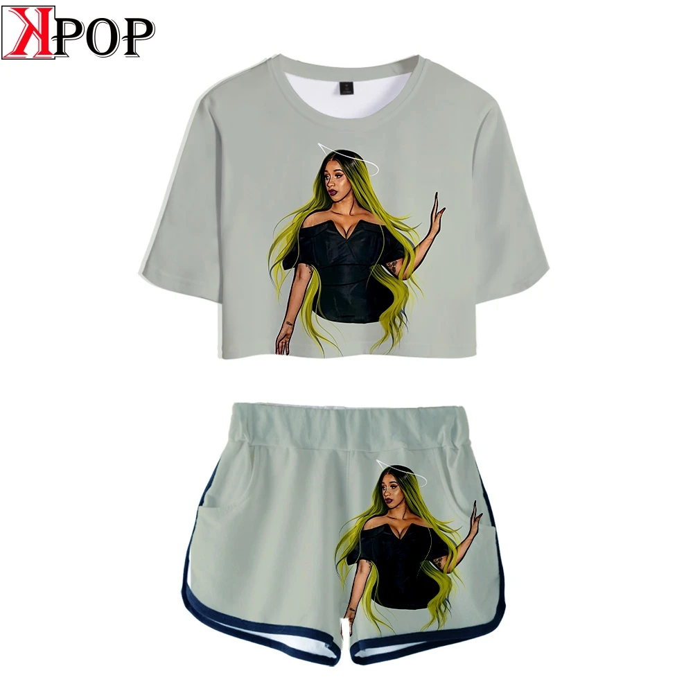 

Cardi B 2019 New 3D Sexy Two Piece Sets Soft T-shirt and Elastic Shorts Kpop Harajuku comfortable New Fashion Sexy Style Top