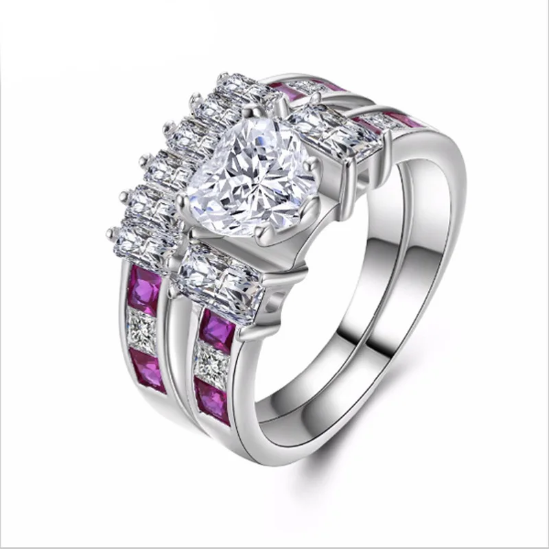 MOONROCY Silver Color Wedding CZ Rings Cubic Zirconia Crystal Ring for