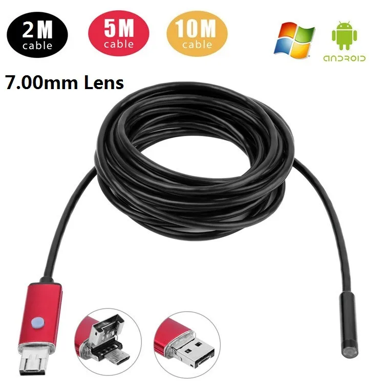 

NEW 7MM Endoscope Waterproof 2M 5M 10M Endoscope HD USB Android Endoscopio Camera 2IN1 Android Borescope Endoskop Inspection Cam