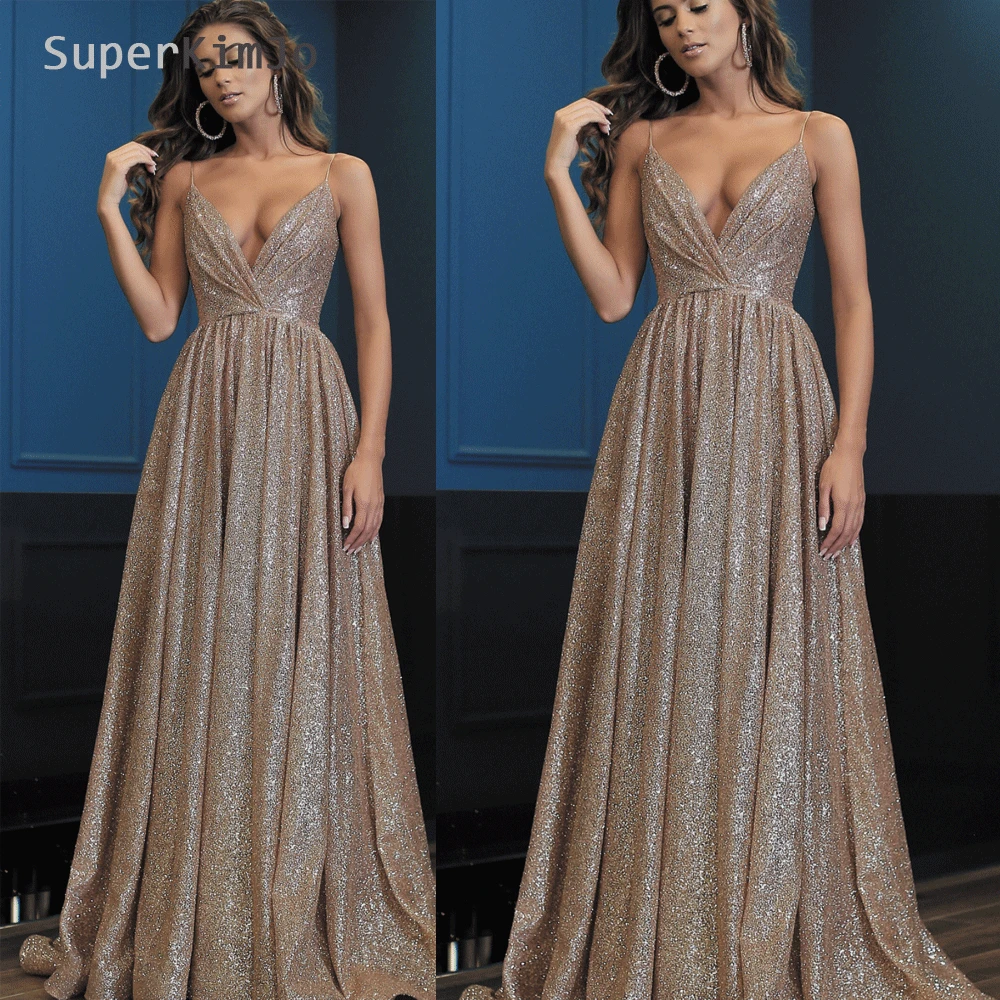 

SuperKimJo Luxury Beaded Prom Dresses 2019 Silver Crystals Sequin A Line Arabic Fashion Prom Gown Vestidos De Gala