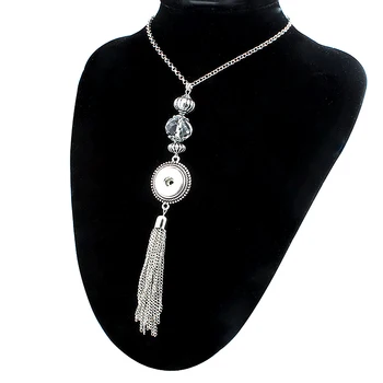 

Trendy Ethnic Style Crystal Tassel Pendant Snap Necklace With Chain Fit DIY 18MM Snap Button Jewlery For Women 10PCS YYZG016