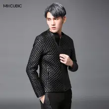 Mixcubic Британский стиль костюм теплый Алмазный плед Искусственная кожа Куртки мужская повседневная тонкий хлопок Искусственная Кожа Верхняя одежда для мужчин, M-XL