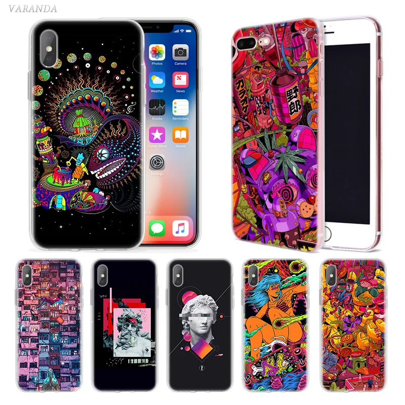 

Neon Psychedelic Case For iphone XS Max XR X 10 7 7S 8 6 6S Plus 5 5SE 5C 6+ 7+ 8+ Soft Silicone Cubre Fundas Phone Cover Coque