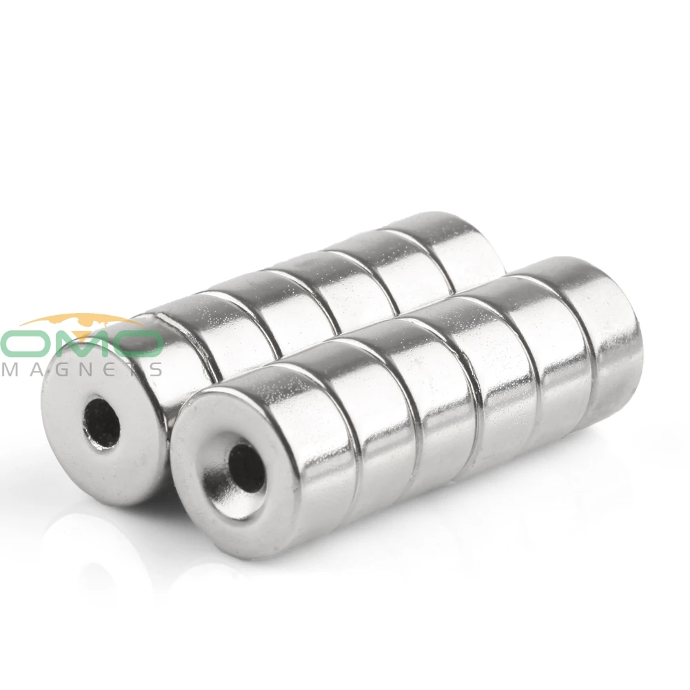 

OMO Magnetics N35 12pcs Strong Neodymium Round Ring Cylinder Countersunk Hole 5mm Magnets 20mm x 10mm