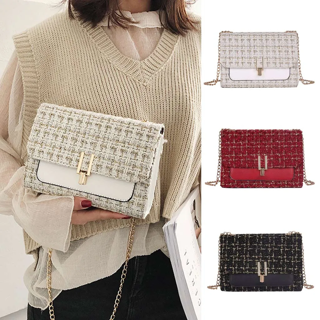 

womens purses and handbags Woman Fashion Button Woolen Simple Design Chain Shoulder Bag Messenger Bag petit sac femme