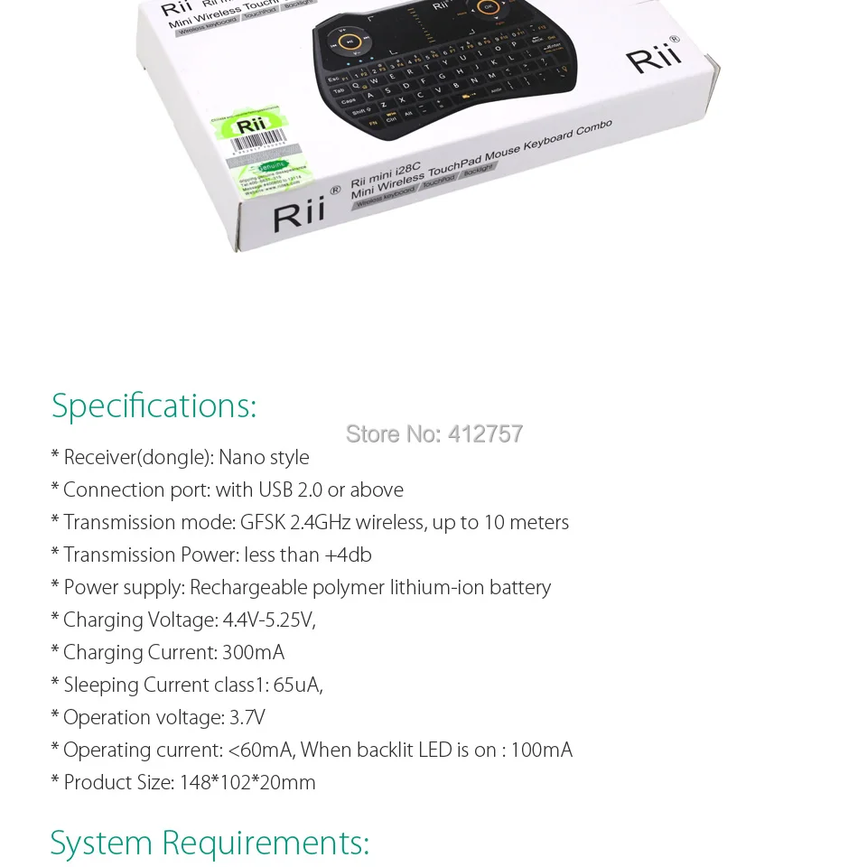 Rii i28C с подсветкой Русский Английский 2,4 ГГц Мини Беспроводная клавиатура Air mouse с портативной сенсорной панелью для Android tv Box IP tv Mini PC