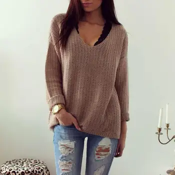 

Sweater Women 2017 New Design V-neck Long Sleeve Casual Fashion Pullover Tops Jumper Blouse Sweaters Winter Warm Clothing