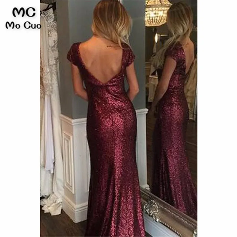 Short Sleeve Dark Red Sequin Long Bridesmaid Dresses, Cheap Unique Custom Long Bridesmaid Dresses, Affordable Bridesmaid Gowns333