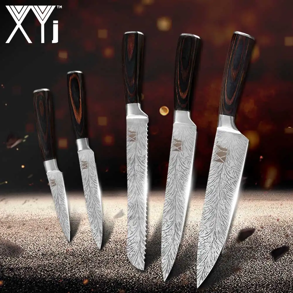 XYj, высокое качество, нож шеф-повара, имитация дамасской стали, кухонный нож Santoku, острый нож, нож для нарезки столовых приборов, faca cozinha