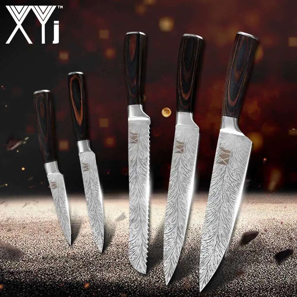 

XYj High Quality Utility Chef Knives Imitation Damascus Steel Santoku Kitchen Knife Sharp Cleaver Slicing Cutlery faca cozinha