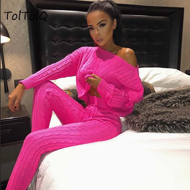 

2019 Autumn Winter Long Sleeve Crop Tops And Legging Two Piece Sets Women Streetwear Patchwork Gray Warm Women Sweater Suit