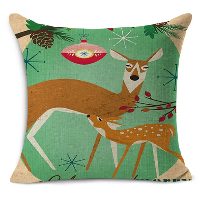 Cushion Cover Home Decoration Accessories Christmas Printed Cotton Linen Decorative Pillows Cojines Decorativos Para Sof