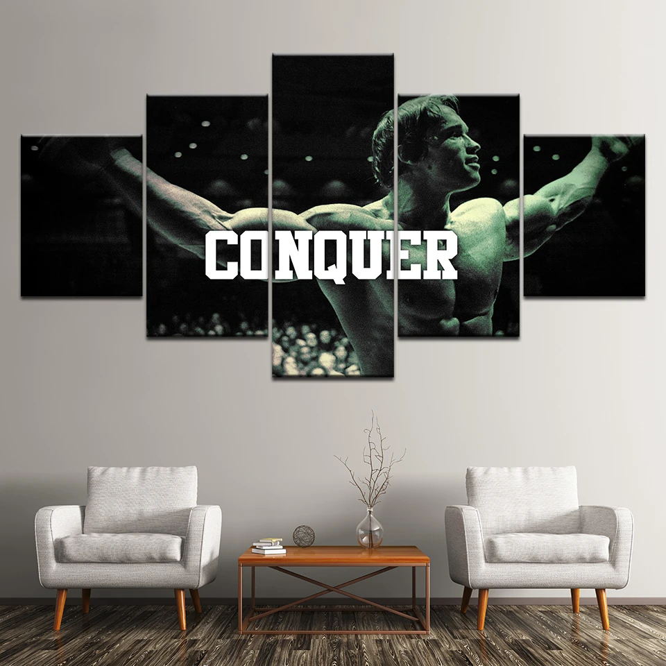 Canvas Painting Arnold Schwarzenegger Conquer 5 Pieces Wall Art Painting Modular Wallpapers Poster Print Home Decor Painting Calligraphy Aliexpress