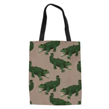 Мультяшные сумки с крокодиловым принтом с верхней ручкой женские модные парусиновые сумки для покупок Tote для женщин многоразовая эко-сумка складная