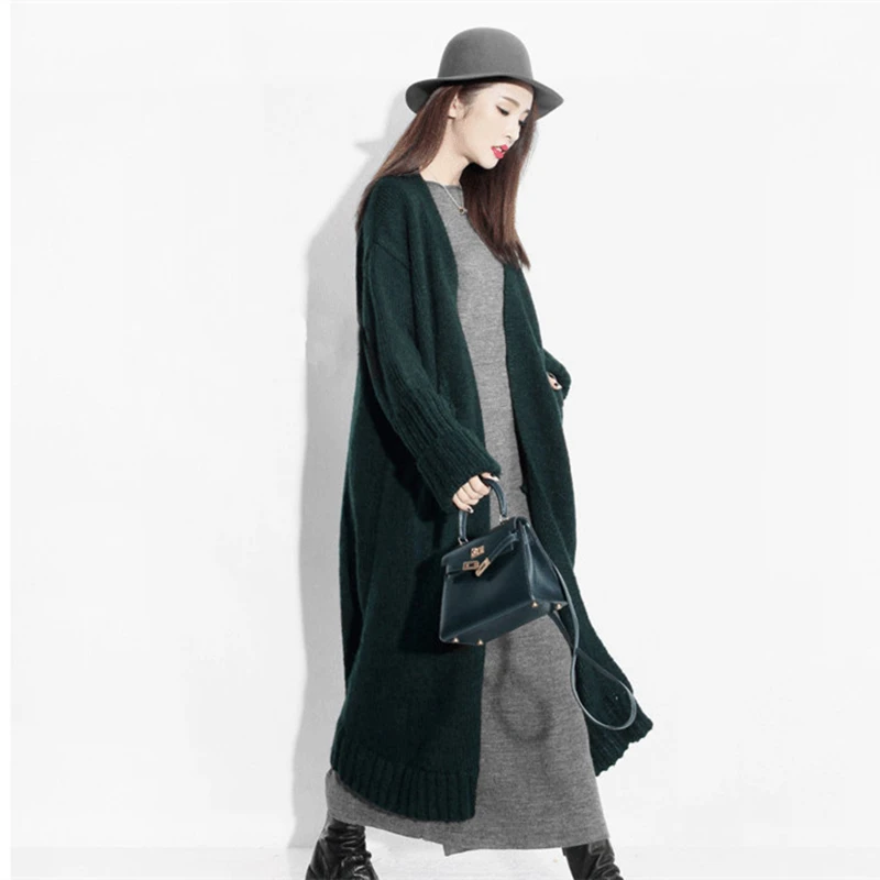 

New Fashion Maxi Long Cashmere Sweater Women Cardigan Coat Female Knitted Double thickening loose Sweaters Cardigan