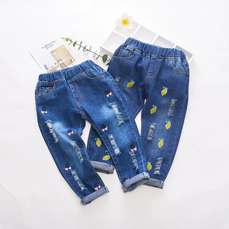Autumn Children Denim Jeans kids baby Girls Pants Cute cherry Kids