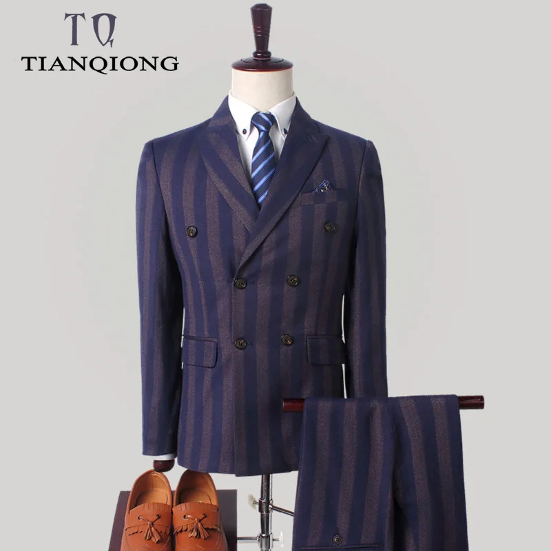 

Mens Double Breasted Suits Terno Masculino Slim Fit Men's Formal Suits Set Brand Red Blue Suit Jacket Coat Trousers Waistcoat