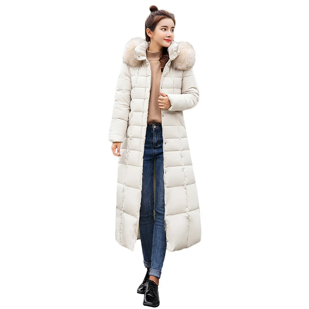 FREE OSTRICH Clothes coat Women Outerwear Fur Hooded Coat Long Cotton-padded Jackets Pocket Coats and Jacket women coat Winter - Цвет: Белый