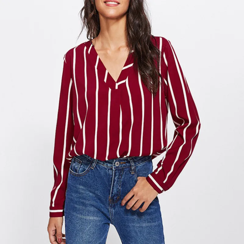 Women's blouses and shirts spring and autumn retro long-sleeved shirt women's striped casual shirt women's shirt fashion