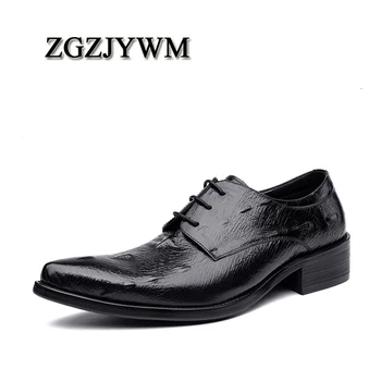 

ZGZJYWM Brand Genuine Leather Mens Wedding Pointed Toe Lace-Up Crocodile Style Solid Black/Rrown Italian Men Formal Shoes